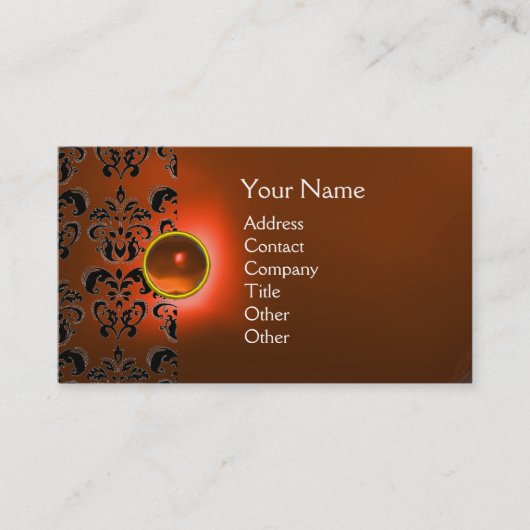 CHIC DAMASK GEM MONOGRAM sinaasappel Visitekaartje (Voorkant)