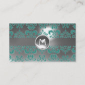 CHIC DAMASK GEM MONOGRAM white blue Visitekaartje (Achterkant)