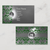 CHIC DAMASK GEM MONOGRAM white green Visitekaartje (Voorkant / Achterkant)