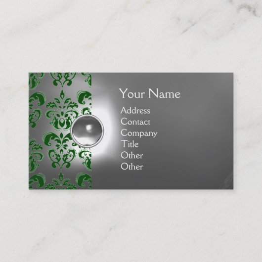 CHIC DAMASK GEM MONOGRAM white green Visitekaartje (Voorkant)