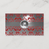 CHIC DAMASK GEM MONOGRAM wit rood Visitekaartje (Achterkant)