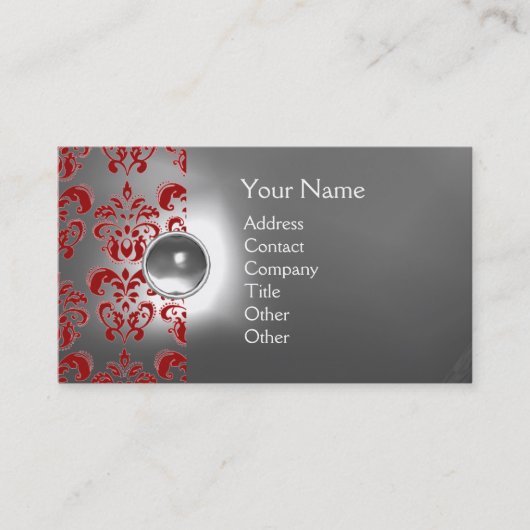 CHIC DAMASK GEM MONOGRAM wit rood Visitekaartje (Voorkant)