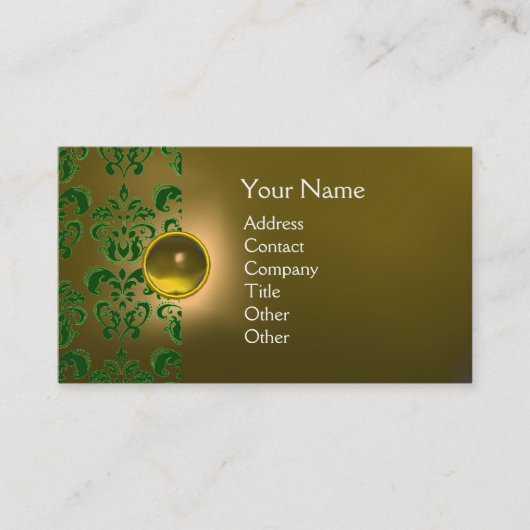 CHIC DAMASK GEM MONOGRAM yellow green Visitekaartje (Voorkant)