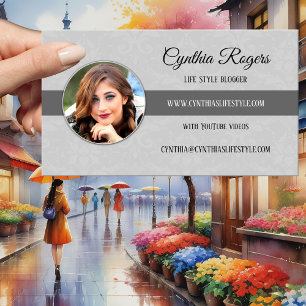 Chic Damask Grey Photo Blogger Visitekaartje