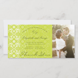 Chic Damask Lace Green Photo Wedding Bedankkaart