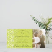  Chic Damask Lace Green Photo Wedding Bedankkaart (Staand voorkant)