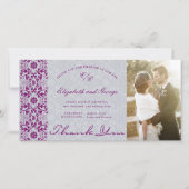  Chic Damask Lace Paarse Photo Wedding dan Bedankkaart (Voorkant)