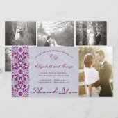 Chic Damask Lace Paarse Photo Wedding dan Bedankkaart (Voorkant / Achterkant)
