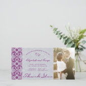  Chic Damask Lace Paarse Photo Wedding dan Bedankkaart (Staand voorkant)