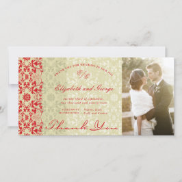 Chic Damask Lace Red & Taupe Photo Wedding Bedankkaart