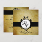 Chic Damask  Monogram Huwelijksuitnodiging Kaart (Voorkant / Achterkant)