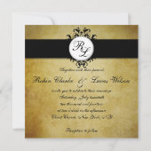 Chic Damask  Monogram Huwelijksuitnodiging Kaart (Achterkant)