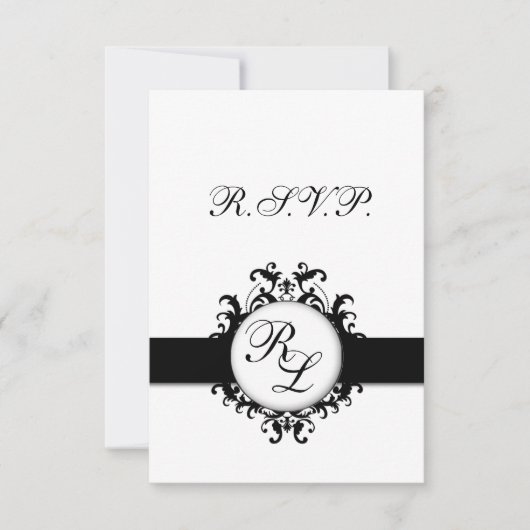 Chic Damask Monogram RSVP Card Wedding Kaartje (Voorkant)