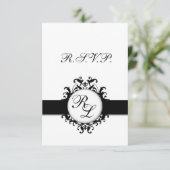Chic Damask Monogram RSVP Card Wedding Kaartje (Staand voorkant)