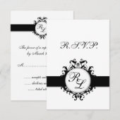 Chic Damask Monogram RSVP Card Wedding Kaartje (Voorkant / Achterkant)
