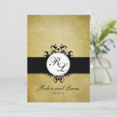 Chic Damask Monogram Weddenschap Kaart (Staand voorkant)