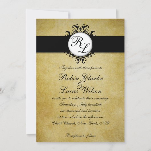 Chic Damask Monogram Weddenschap Kaart (Achterkant)