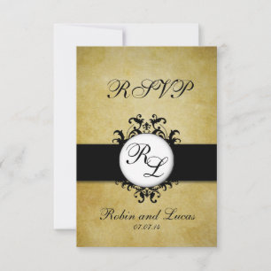 Chic Damask Monogram Wedding RSCP-kaart RSVP Kaartje