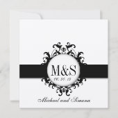 Chic Damask Monogrammen Wedding Black Cream Kaart (Voorkant)