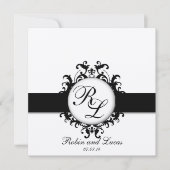 Chic Damask Monogrammen Wedding Silver Black White Kaart (Voorkant)
