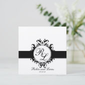 Chic Damask Monogrammen Wedding Silver Black White Kaart (Staand voorkant)