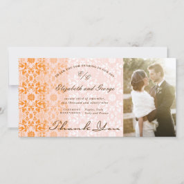 Chic Damask Oranje Pink Foto Weddenschap Bedankkaart