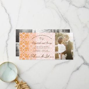 Chic Damask Oranje Pink Foto Weddenschap Bedankkaart
