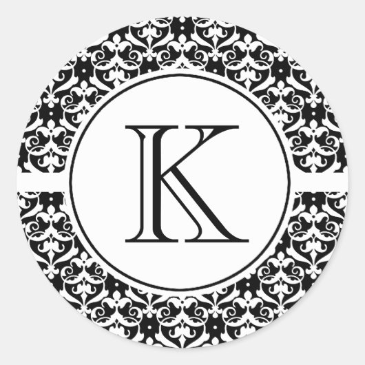 Chic Damask Ronde Sticker (Voorkant)