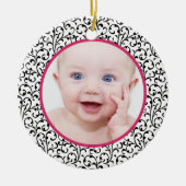 Chic Damask Roze Baby's eerste kerst Keramisch Ornament (Voorkant)