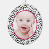 Chic Damask Roze Baby's eerste kerst Keramisch Ornament (Links)