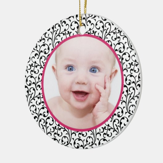Chic Damask Roze Baby's eerste kerst Keramisch Ornament (Links)