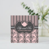 Chic Damask roze Sip en zie de Uitnodiging van de (Staand voorkant)