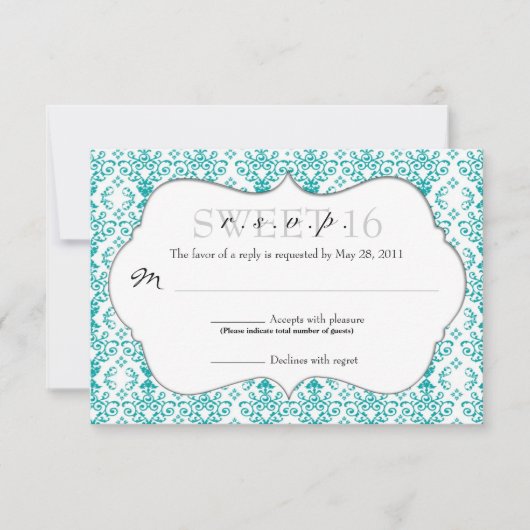 Chic Damask RSVP [Blauwgroen] Kaartje (Voorkant)