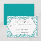 Chic Damask RSVP [Blauwgroen] Kaartje (Voorkant / Achterkant)
