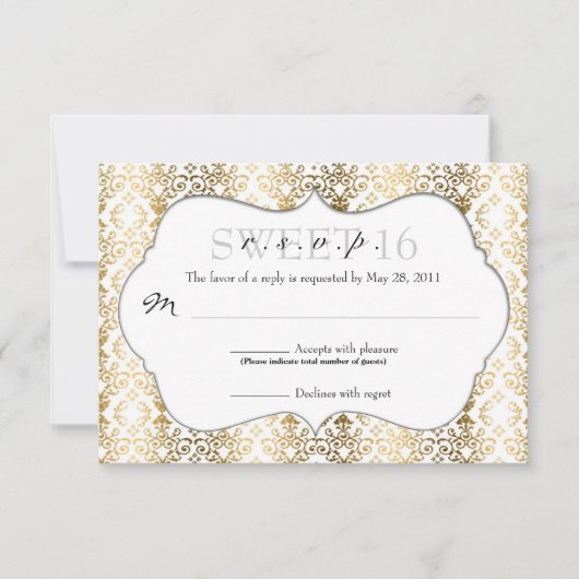 Chic Damask RSVP [Gold] Kaartje (Voorkant)