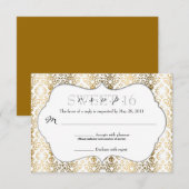 Chic Damask RSVP [Gold] Kaartje (Voorkant / Achterkant)