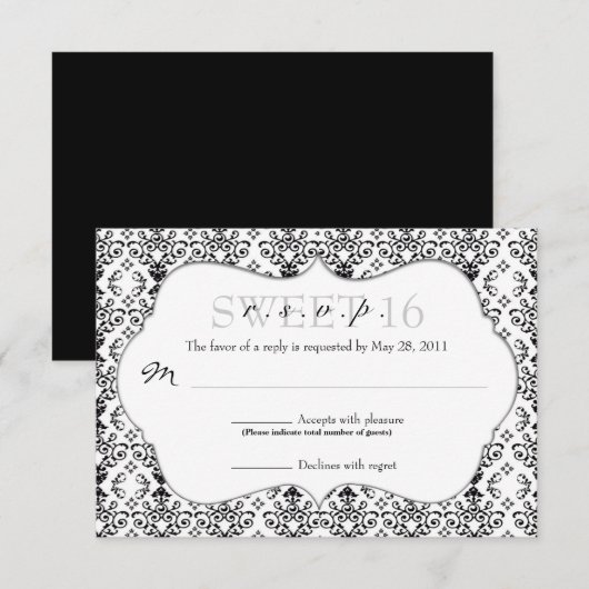 Chic Damask RSVP [zwart en wit] (Voorkant / Achterkant)
