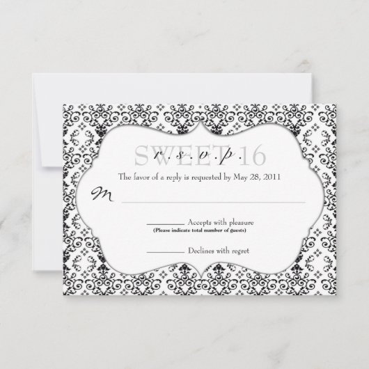 Chic Damask RSVP [zwart en wit] Kaartje (Voorkant)
