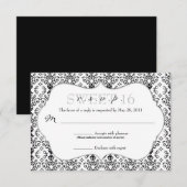Chic Damask RSVP [zwart en wit] Kaartje (Voorkant / Achterkant)