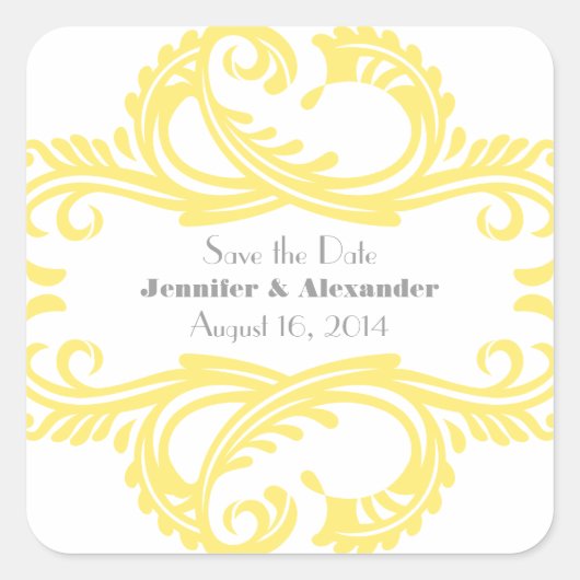 Chic Damask sparen de Stickers van de Datum, Geel (Voorkant)