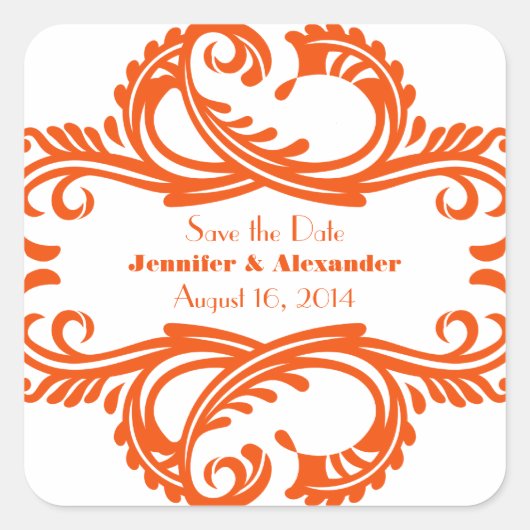 Chic Damask sparen de Stickers van de Datum, Oranj (Voorkant)