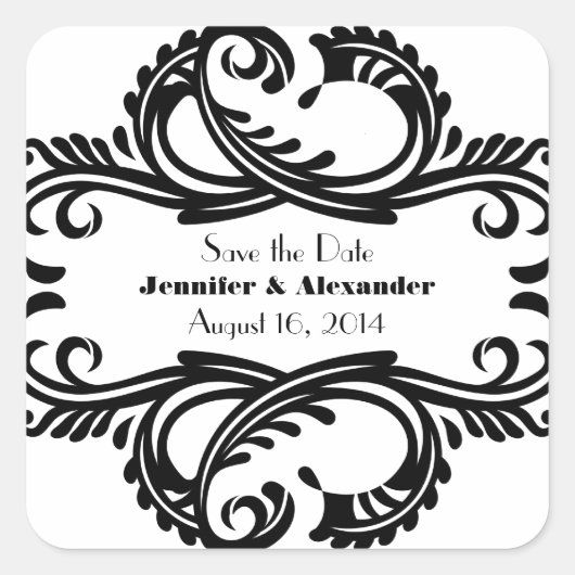 Chic Damask sparen de Stickers van de Datum, Zwart (Voorkant)