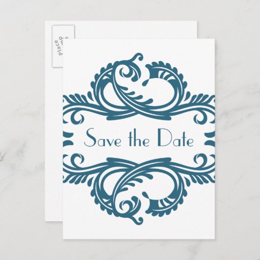 Chic Damask sparen het Briefkaart van de Datum, Bl (Voorkant / Achterkant)