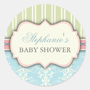 Chic Damask & Stripe Baby shower Favor Sticker