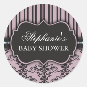 Chic Damask & Stripe Baby shower Favor Sticker