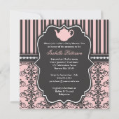 Chic Damask & Stripe Baby shower Tea Invitation Kaart (Achterkant)
