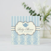 Chic Damask & Stripe Baby shower Tea Invitation Kaart (Staand voorkant)