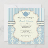 Chic Damask & Stripe Baby shower Tea Invitation Kaart (Achterkant)