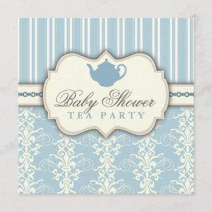 Chic Damask & Stripe Baby shower Tea Invitation Kaart