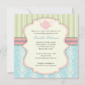 Chic Damask & Stripe Baby shower Tea Invitation Kaart (Achterkant)